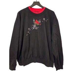 Holiday Morning Sun Trilogy Cardinal Bird Rhinestone Sweatshirt Womens‎ 2XL